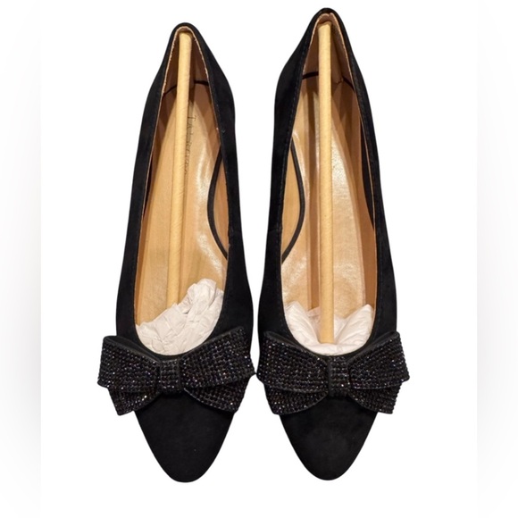 Talbots Black Edison Bow Suede Flat Women’s Shoe Sparkly Bow Sz 7.5 - Picture 1 of 8